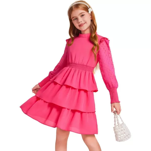 Haloumoning Girls Ruffle Tiered Dresses Kids Cute Solid Long Sleeve Boho Dress 5-14 Years