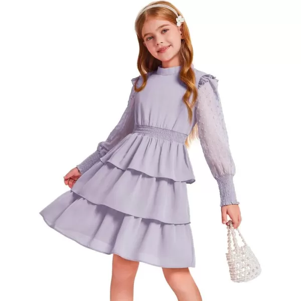 Haloumoning Girls Ruffle Tiered Dresses Kids Cute Solid Long Sleeve Boho Dress 5-14 Years