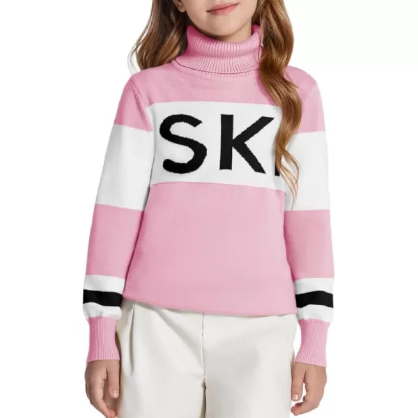 Haloumoning Girls Ski Turtleneck Sweaters Kids Color Block Knit Pullover Jumper 5-14 Years
