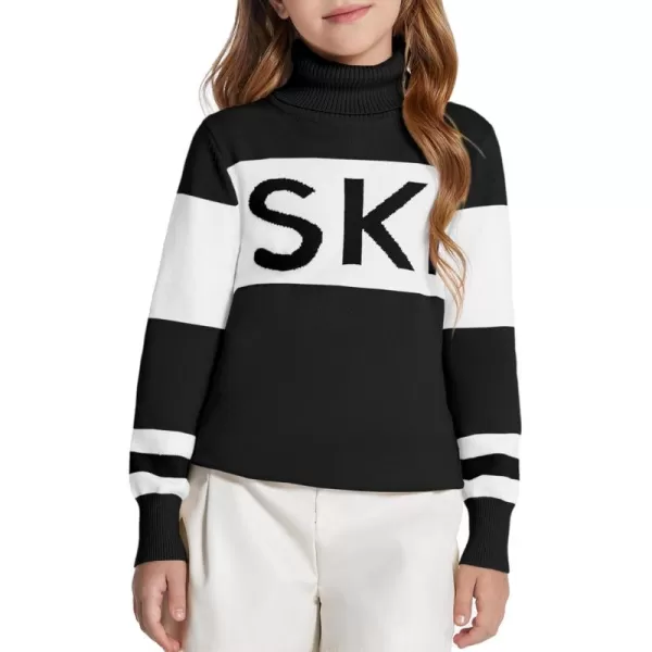 Haloumoning Girls Ski Turtleneck Sweaters Kids Color Block Knit Pullover Jumper 5-14 Years