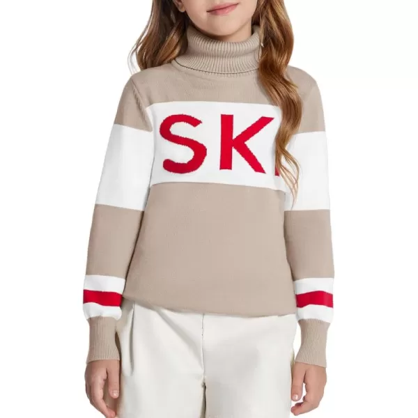 Haloumoning Girls Ski Turtleneck Sweaters Kids Color Block Knit Pullover Jumper 5-14 Years