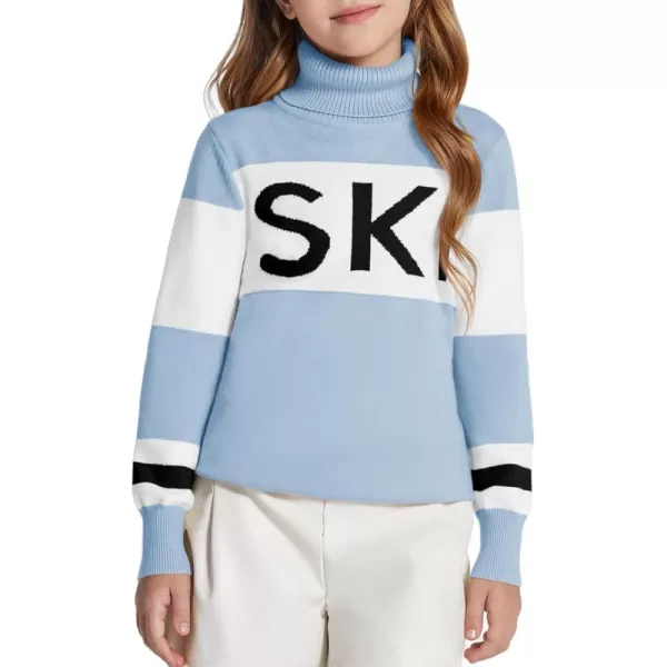 Haloumoning Girls Ski Turtleneck Sweaters Kids Color Block Knit Pullover Jumper 5-14 Years