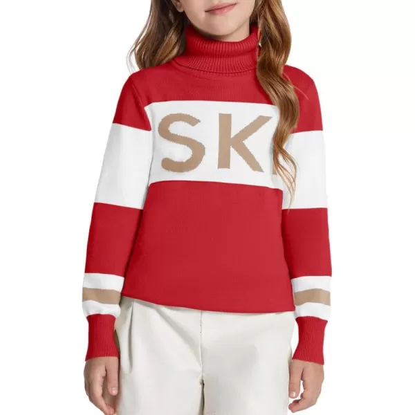 Haloumoning Girls Ski Turtleneck Sweaters Kids Color Block Knit Pullover Jumper 5-14 Years