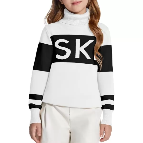 Haloumoning Girls Ski Turtleneck Sweaters Kids Color Block Knit Pullover Jumper 5-14 Years