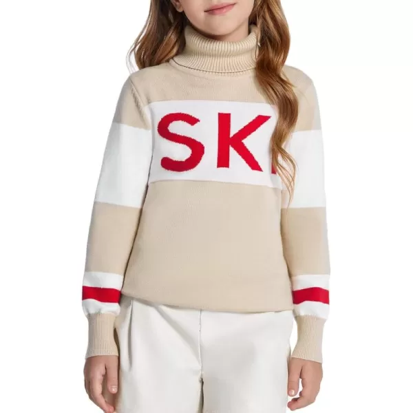 Haloumoning Girls Ski Turtleneck Sweaters Kids Color Block Knit Pullover Jumper 5-14 Years