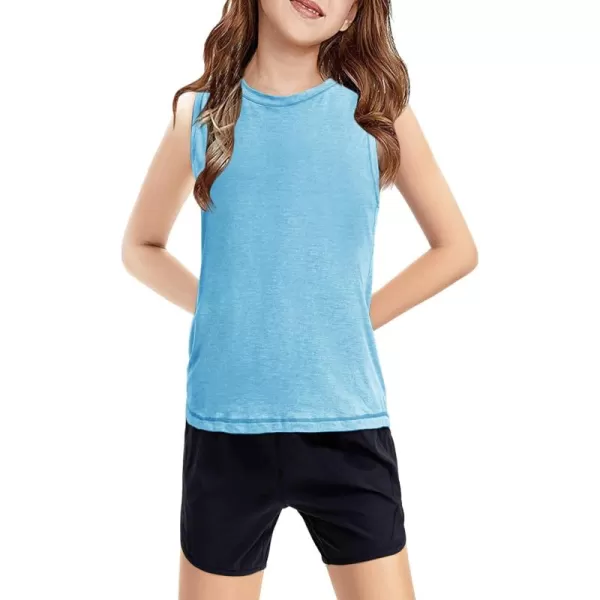 Haloumoning Girls Tank Tops Kids Sleeveless Athletic Lightweight Cute Summer Top Dancewear 5-14 Years
