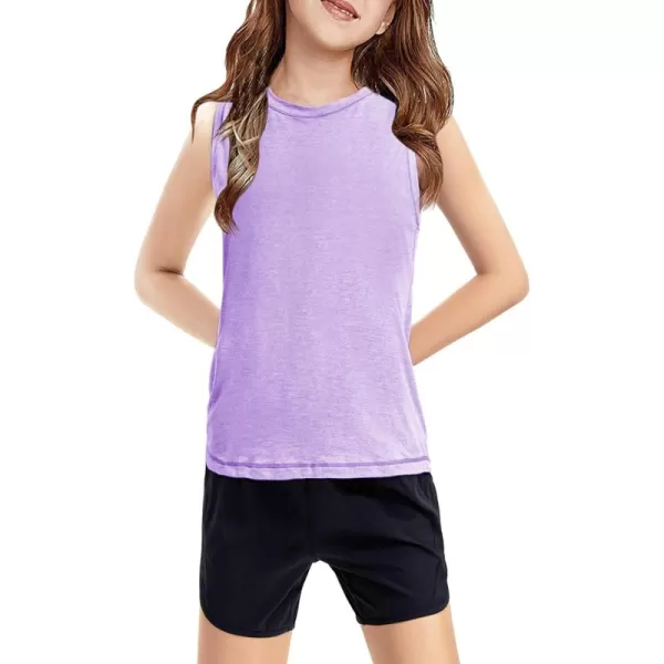 Haloumoning Girls Tank Tops Kids Sleeveless Athletic Lightweight Cute Summer Top Dancewear 5-14 Years