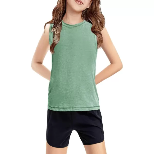 Haloumoning Girls Tank Tops Kids Sleeveless Athletic Lightweight Cute Summer Top Dancewear 5-14 Years