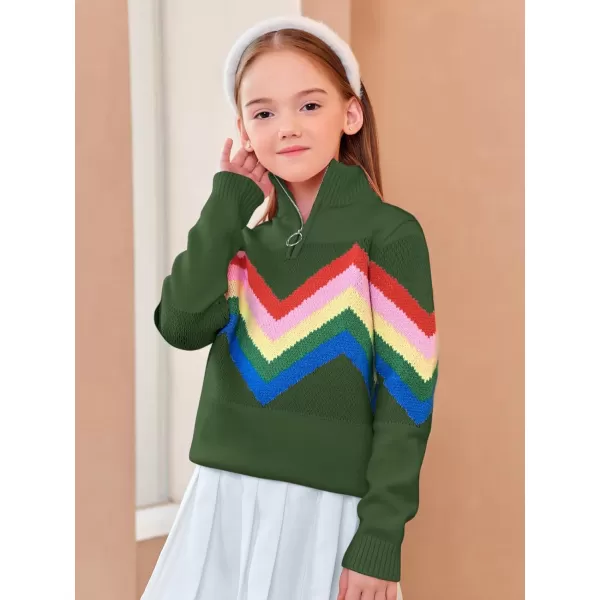 Girls Cute Rainbow Sweater Kids Quarter Zip Pullover Sweater Clothes 5-14 Years