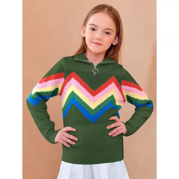 Girls Cute Rainbow Sweater Kids Quarter Zip Pullover Sweater Clothes 5-14 Years