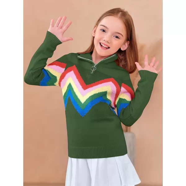 Girls Cute Rainbow Sweater Kids Quarter Zip Pullover Sweater Clothes 5-14 Years