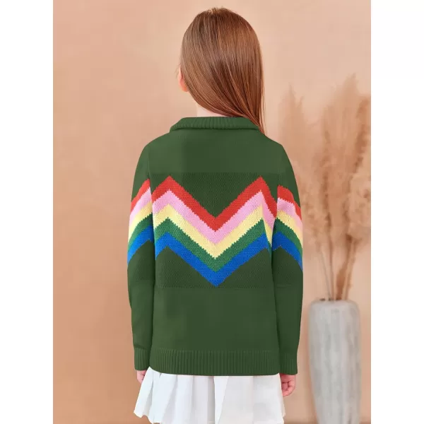 Girls Cute Rainbow Sweater Kids Quarter Zip Pullover Sweater Clothes 5-14 Years