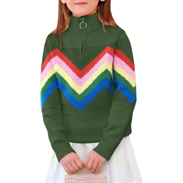 Girls Cute Rainbow Sweater Kids Quarter Zip Pullover Sweater Clothes 5-14 Years