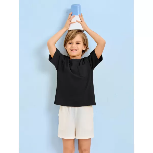 Haloumoning Boys Short Sleeve T-Shirt Cotton Crewneck Chest Pocket Basic Tee 7-14 Years