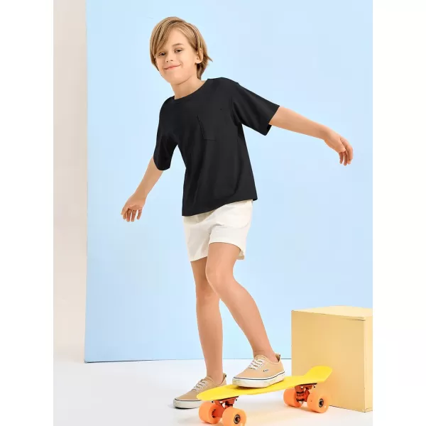 Haloumoning Boys Short Sleeve T-Shirt Cotton Crewneck Chest Pocket Basic Tee 7-14 Years