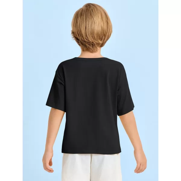 Haloumoning Boys Short Sleeve T-Shirt Cotton Crewneck Chest Pocket Basic Tee 7-14 Years
