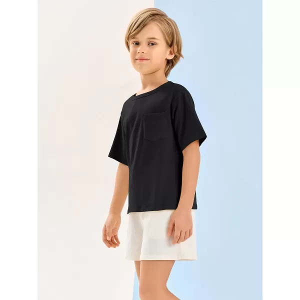 Haloumoning Boys Short Sleeve T-Shirt Cotton Crewneck Chest Pocket Basic Tee 7-14 Years
