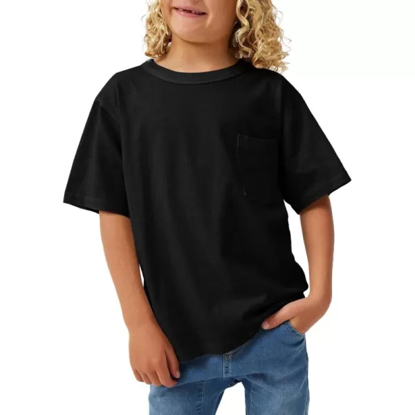 Haloumoning Boys Short Sleeve T-Shirt Cotton Crewneck Chest Pocket Basic Tee 7-14 Years