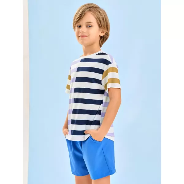 Haloumoning Boys Short Sleeve T Shirts Crew Neck Striped Fashion Tees Tops Little Big Kids