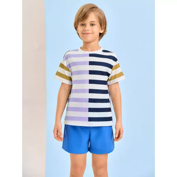 Haloumoning Boys Short Sleeve T Shirts Crew Neck Striped Fashion Tees Tops Little Big Kids