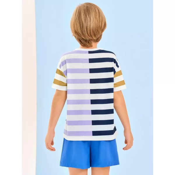 Haloumoning Boys Short Sleeve T Shirts Crew Neck Striped Fashion Tees Tops Little Big Kids