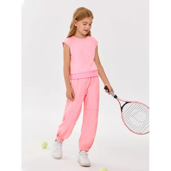 Haloumoning Girls 2 Piece Jogger Pant Sets Outfits Summer Cap Sleeve T Shirts Clothing Set 4-14 Years