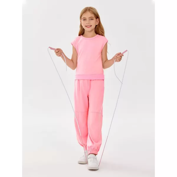 Haloumoning Girls 2 Piece Jogger Pant Sets Outfits Summer Cap Sleeve T Shirts Clothing Set 4-14 Years