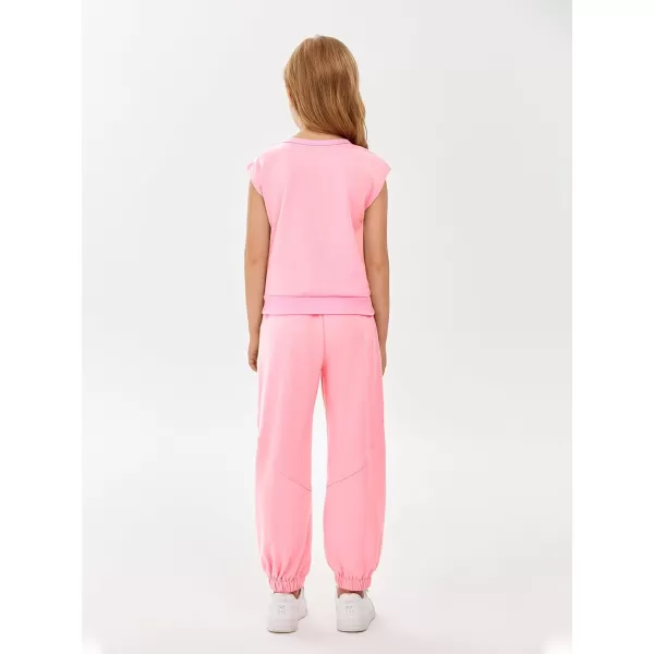 Haloumoning Girls 2 Piece Jogger Pant Sets Outfits Summer Cap Sleeve T Shirts Clothing Set 4-14 Years
