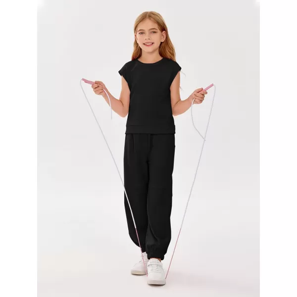 Haloumoning Girls 2 Piece Jogger Pant Sets Outfits Summer Cap Sleeve T Shirts Clothing Set 4-14 Years