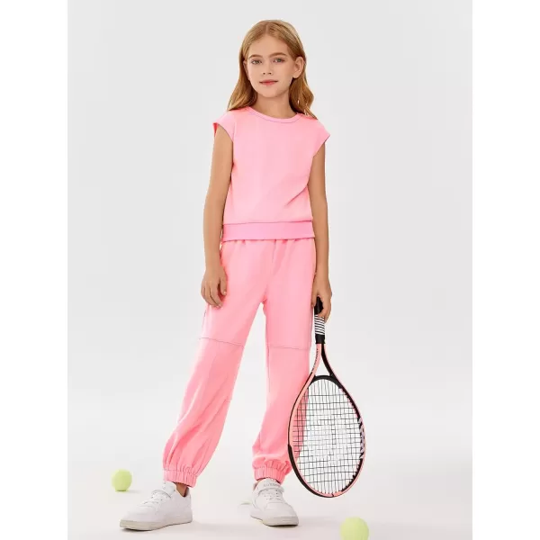 Haloumoning Girls 2 Piece Jogger Pant Sets Outfits Summer Cap Sleeve T Shirts Clothing Set 4-14 Years