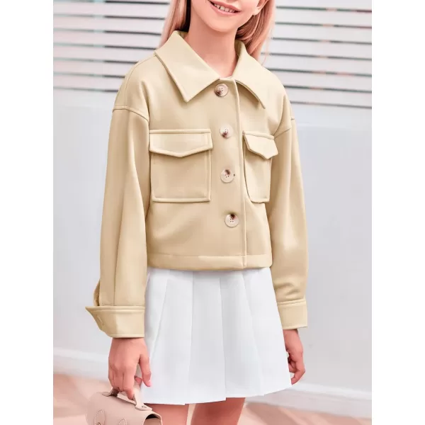 Haloumoning Girls Wool Blend Jackets Kids Fall Fashion Button Down Lapel Outerwear with Pockets 5-14 Years