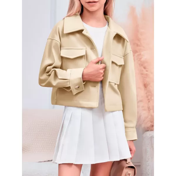 Haloumoning Girls Wool Blend Jackets Kids Fall Fashion Button Down Lapel Outerwear with Pockets 5-14 Years