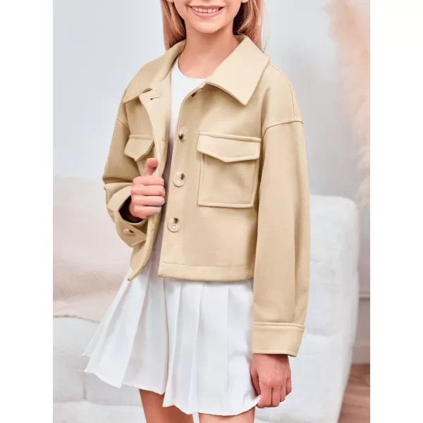 Haloumoning Girls Wool Blend Jackets Kids Fall Fashion Button Down Lapel Outerwear with Pockets 5-14 Years