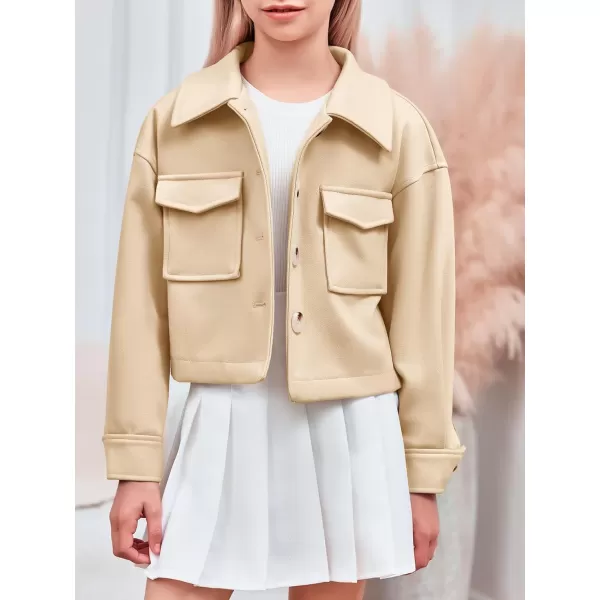 Haloumoning Girls Wool Blend Jackets Kids Fall Fashion Button Down Lapel Outerwear with Pockets 5-14 Years
