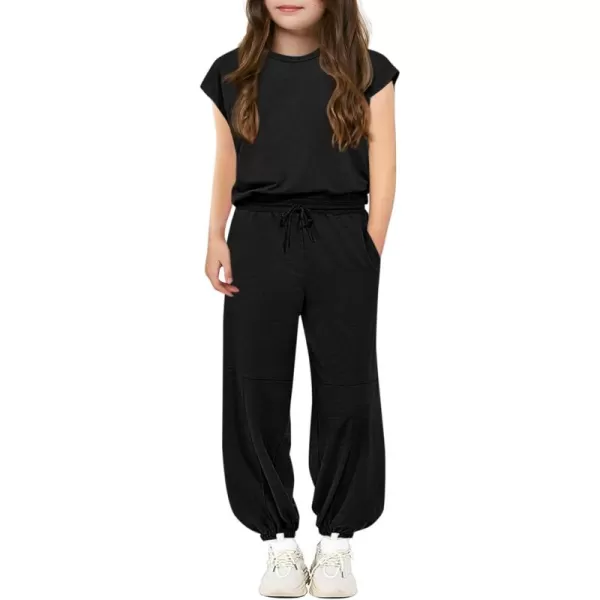 Haloumoning Girls 2 Piece Jogger Pant Sets Outfits Summer Cap Sleeve T Shirts Clothing Set 4-14 Years