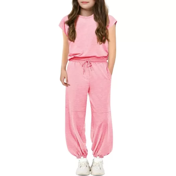 Haloumoning Girls 2 Piece Jogger Pant Sets Outfits Summer Cap Sleeve T Shirts Clothing Set 4-14 Years