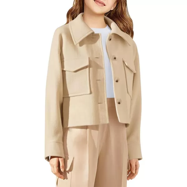 Haloumoning Girls Wool Blend Jackets Kids Fall Fashion Button Down Lapel Outerwear with Pockets 5-14 Years