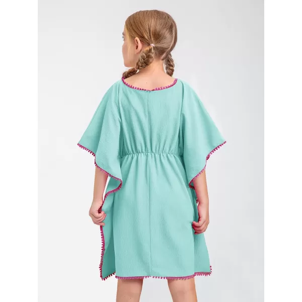 Haloumoning Girls Beach Cover Up Dress Kids Swim Bathing Suit Coverup with Pom Pom Trim