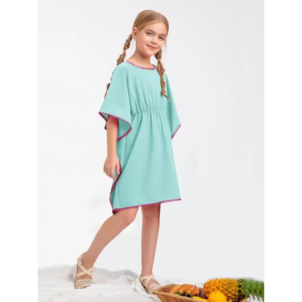 Haloumoning Girls Beach Cover Up Dress Kids Swim Bathing Suit Coverup with Pom Pom Trim