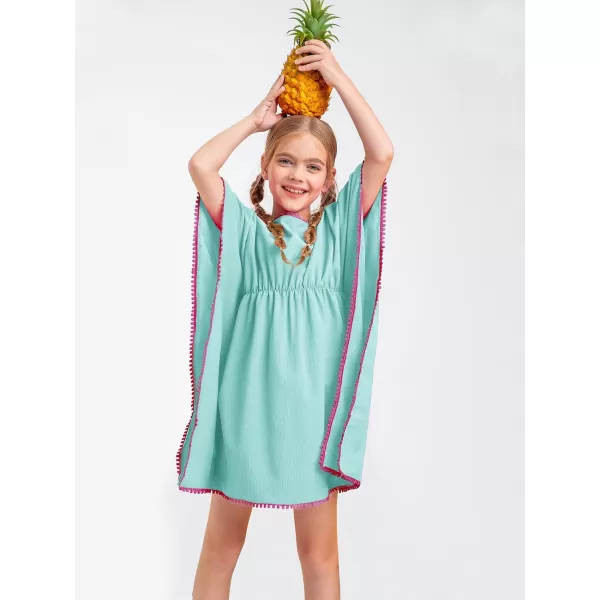 Haloumoning Girls Beach Cover Up Dress Kids Swim Bathing Suit Coverup with Pom Pom Trim