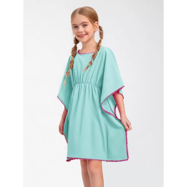 Haloumoning Girls Beach Cover Up Dress Kids Swim Bathing Suit Coverup with Pom Pom Trim