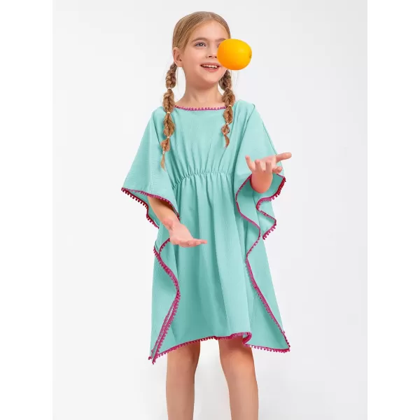 Haloumoning Girls Beach Cover Up Dress Kids Swim Bathing Suit Coverup with Pom Pom Trim