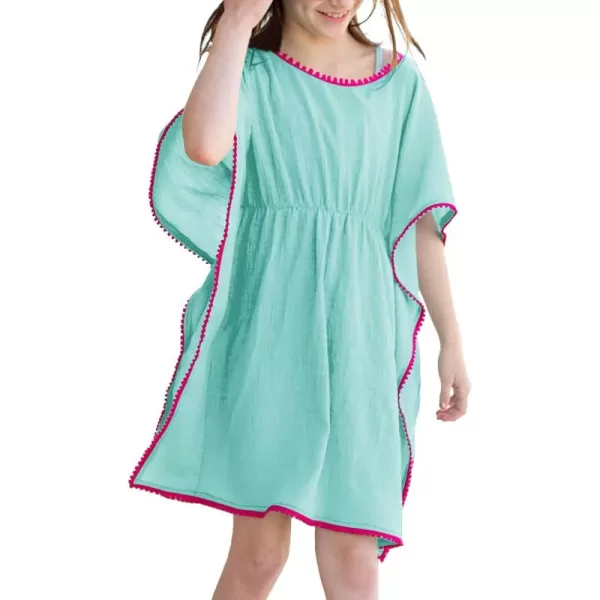 Haloumoning Girls Beach Cover Up Dress Kids Swim Bathing Suit Coverup with Pom Pom Trim