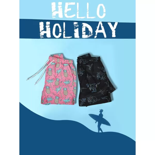 Haloumoning Boys Swim Trunks with Compression Liner Kids Cartoon Quick Dry Swim Shorts with Pockets 3-14 Years