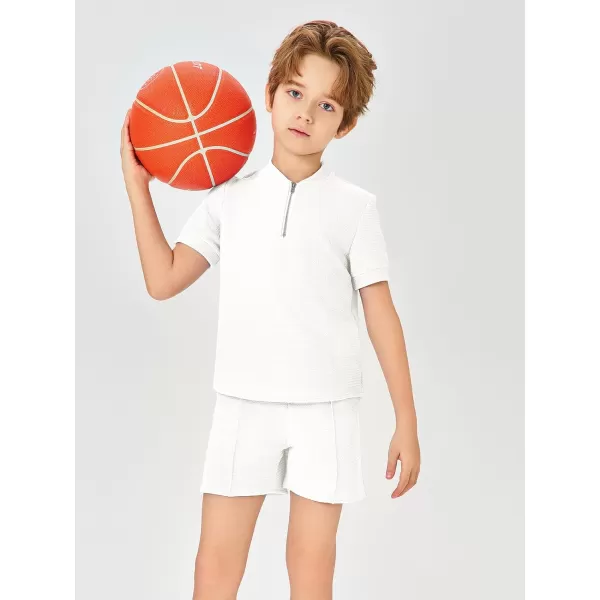Haloumoning Boys 2 Piece Short Sets Tracksuit Quarter Zip T Shirts and Elastic Waist Shorts 5-14 Years