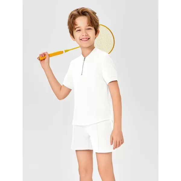 Haloumoning Boys 2 Piece Short Sets Tracksuit Quarter Zip T Shirts and Elastic Waist Shorts 5-14 Years