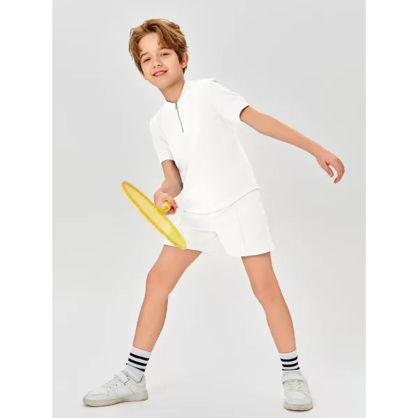 Haloumoning Boys 2 Piece Short Sets Tracksuit Quarter Zip T Shirts and Elastic Waist Shorts 5-14 Years