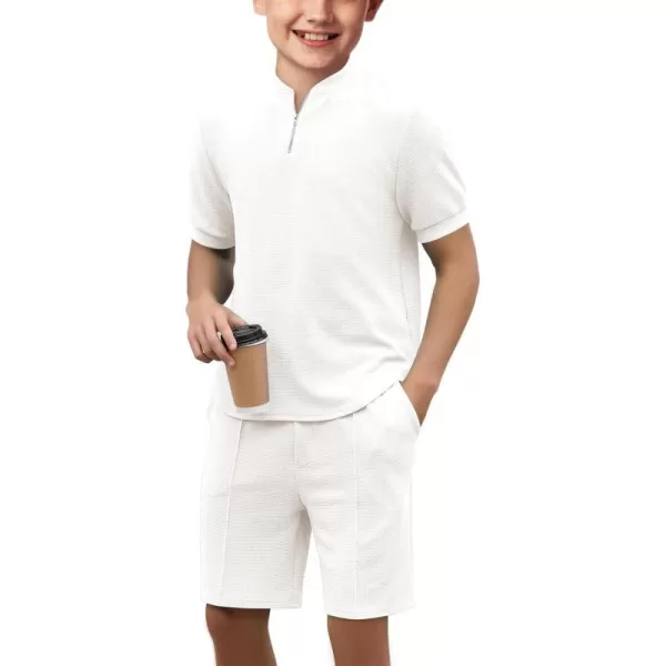 Haloumoning Boys 2 Piece Short Sets Tracksuit Quarter Zip T Shirts and Elastic Waist Shorts 5-14 Years