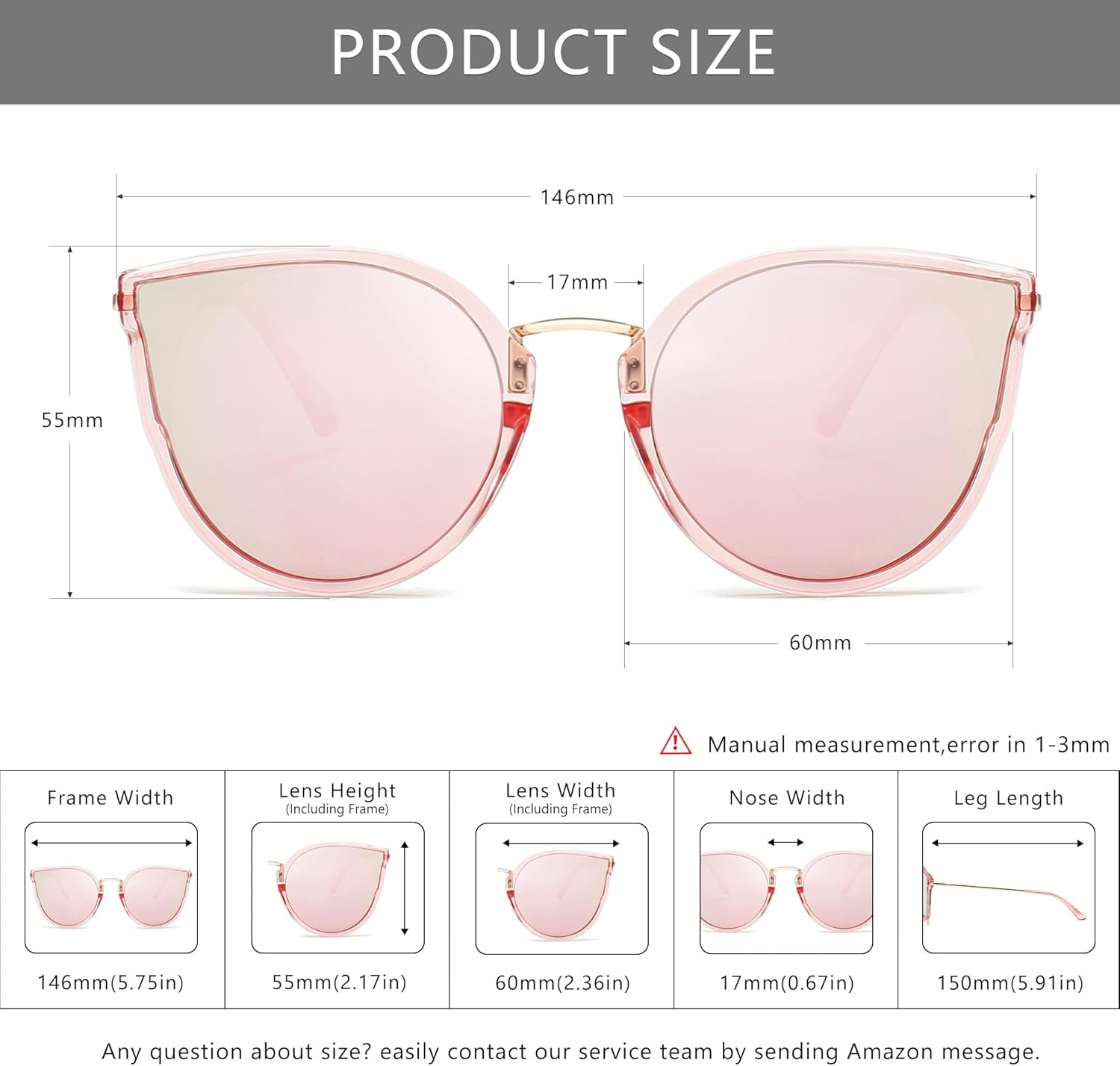SUNGAIT Oversized Vintage Polarized Cat Eye Sunglasses for Women UV400Transparent Pink FramePink Mirrored Lens