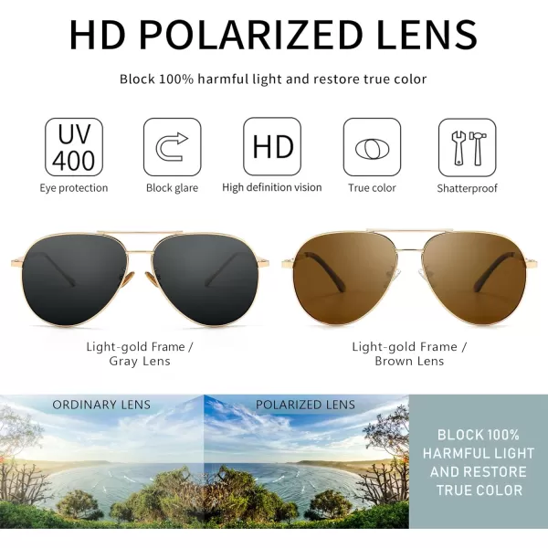 SUNGAIT Aviator Polarized Sunglasses UV400 Protection for Men Women Vintage Retro Style2 Pack Polarizedlightgold GraylightgoldBrown
